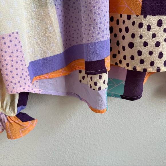 Fate Do Your Best Lavender Purple Abstract Patchwork Blouse Women’s Size Small - Picture 7 of 11